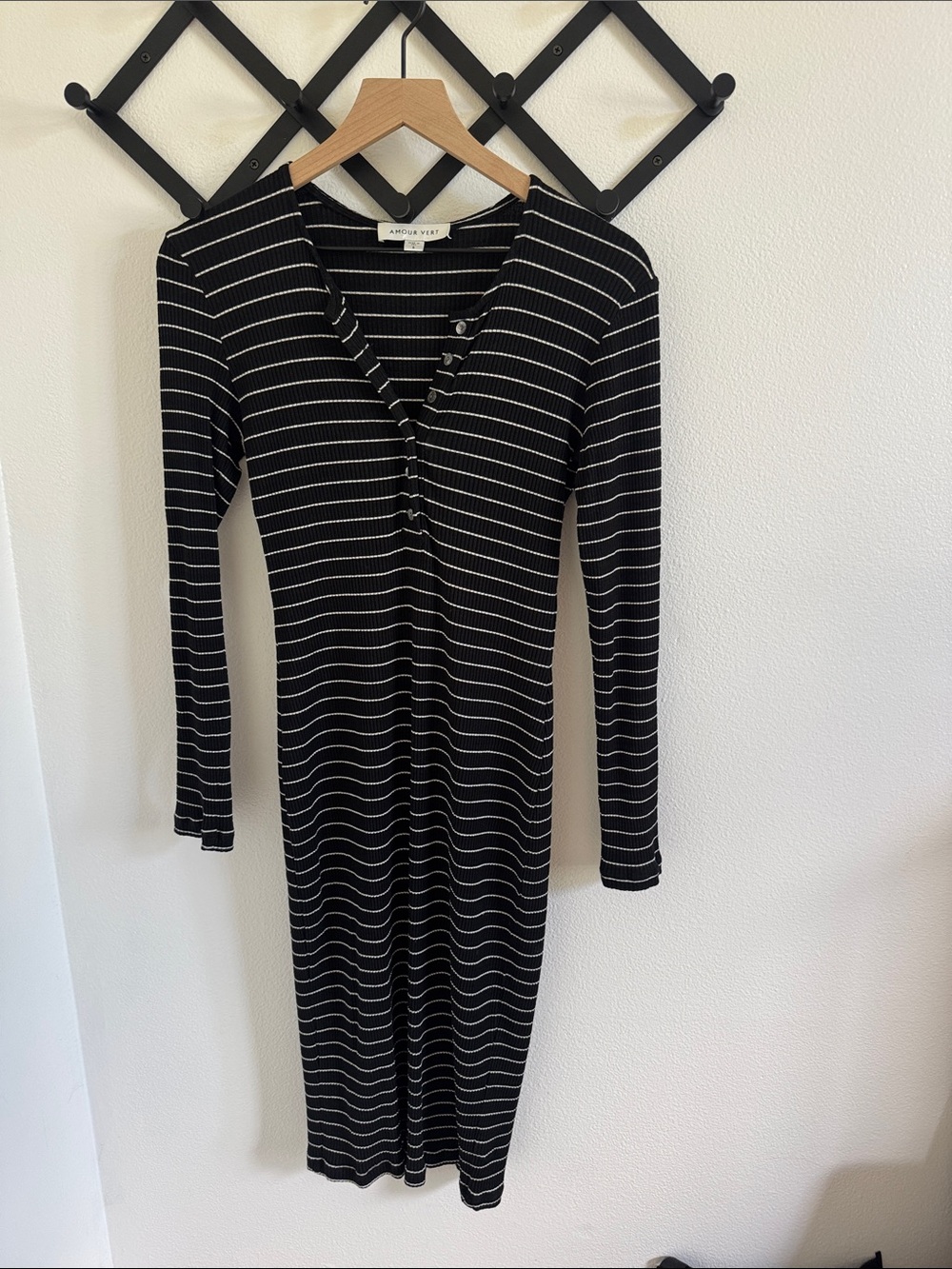 Amour Vert Black and White Striped Midi Dress
